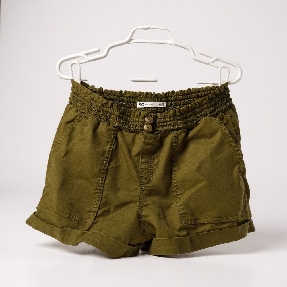 SO‎ Utility Shorts High Rise Olive Green Smocked Waist Cuffed Large Gorpcore